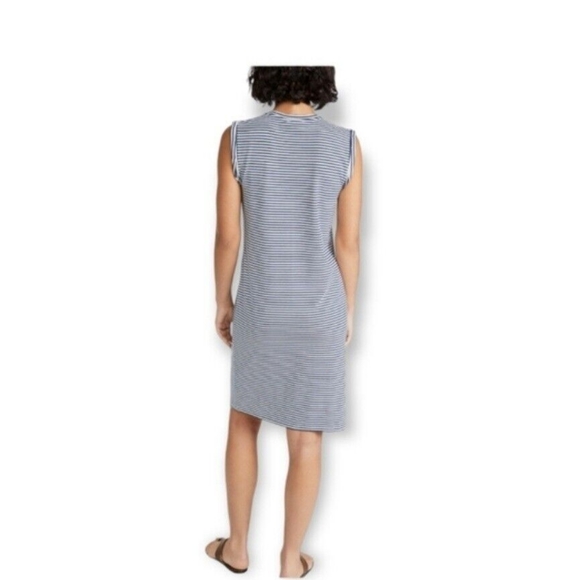 Theory Women's Deep Navy Striped Cuff Scoop Neck Sleeveless Sheath Dress Size M - Picture 2 of 4